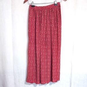 Vintage Red Arabesque Print Silk-Like Pull-On Midi Skirt Size 8